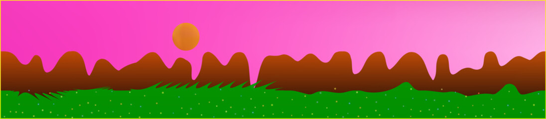  Pink sky, and mountains landscape. 
