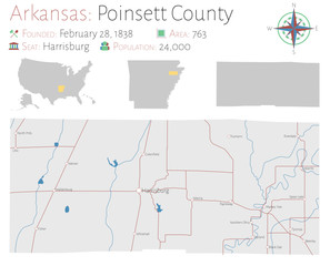  Large and detailed map of Poinsett county in Arkansas, USA