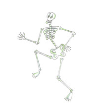Halloween Hand Drawn Illustration. Funny Skeleton Dancing! Isolated On White Background. Holiday Watercolor Element For Card, Invitations And Holiday Design.