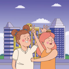 Poster - Teenagers friends smiling and having fun cartoon