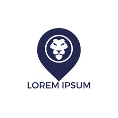 Wall Mural - Lion and map pointer logo design. Lion locator logo design. Animal place icon.