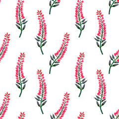 Watercolor lupins. Seamless bright colorful summer flower pattern on white