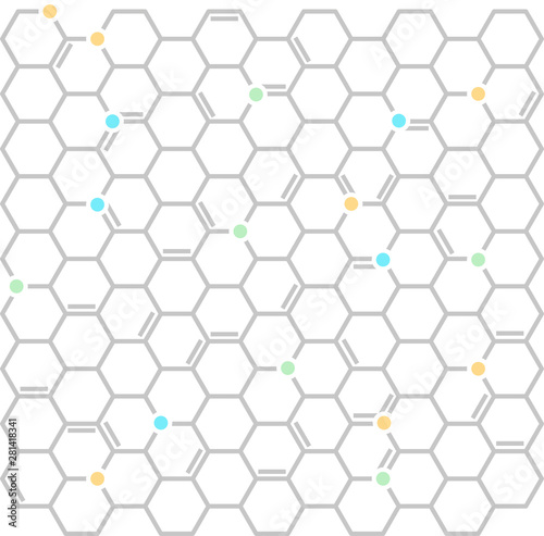 Flat molecular background in soft colors. Geometric and regular.