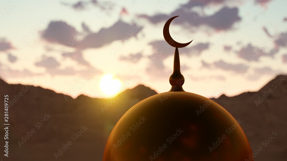 Top Of the Mosque And Islamic Symbol 3D rendering - obrazy, fototapety, plakaty 