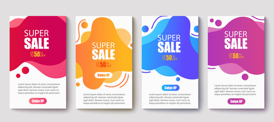 Dynamic modern fluid mobile for sale banners. Sale banner template design, Super sale special offer set.Vector illustration