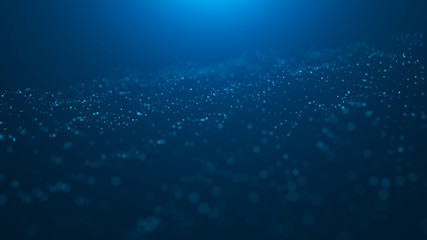 Poster - Wave 3d. Wave of particles. Abstract Blue Geometric Background. Big data visualization. Data technology abstract futuristic illustration. 3d rendering.