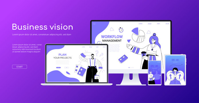 Business vision - flat design style colorful web banner