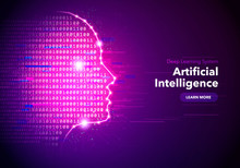 Artificial Intelligence Concept Banner Design With Illustration Of Human Face 