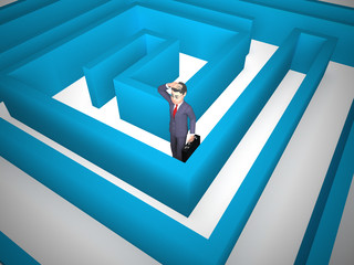 Wall Mural - confused by a maze and bewildered on solution - 3d illustration