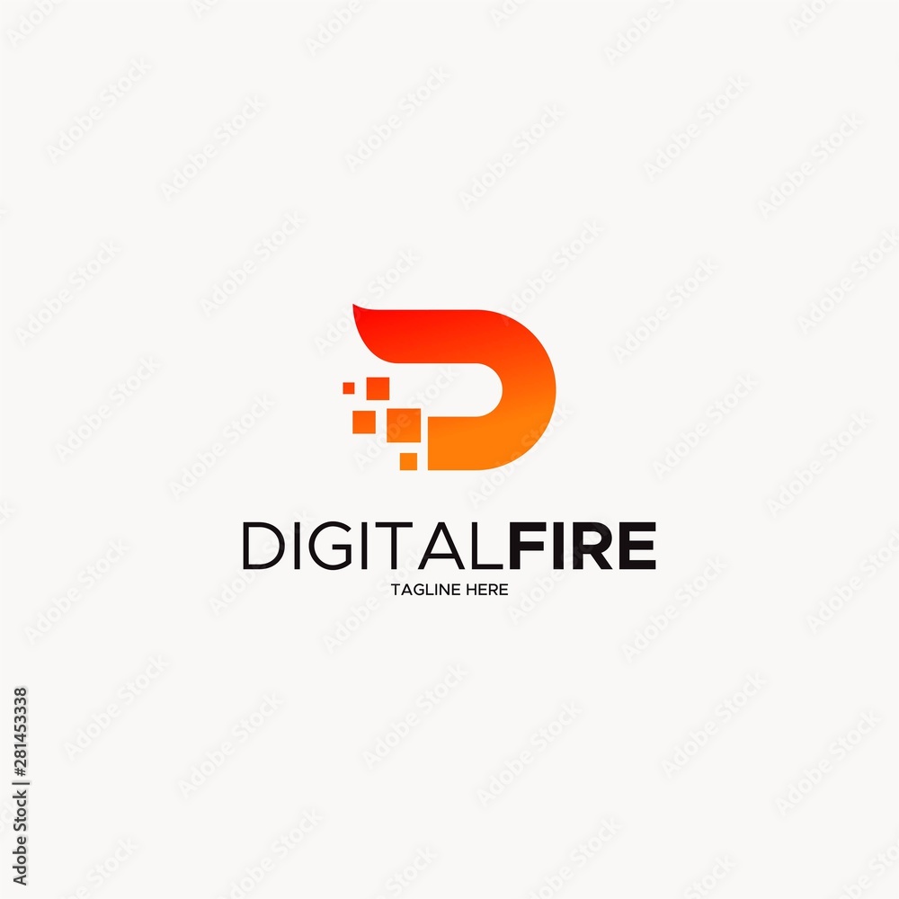 LETTER D FOR DIGITAL FIRE LOGO DESIGN Stock Vector | Adobe Stock