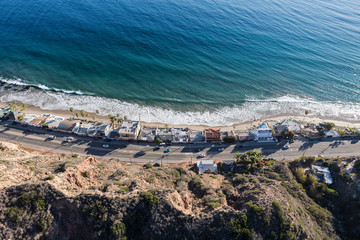 Wall Mural - Aerial of Pacific Coast Highway homes and beaches north of Los Angeles and Santa Monica in scenic Malibu, California.  