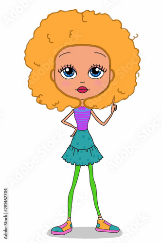 Cool Cute Girl And Curly Blonde Hair Characters Cartoon