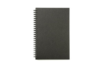 black notebook isolated on white background. - top view.