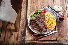 Barbecued T-bone Steak With French Fries