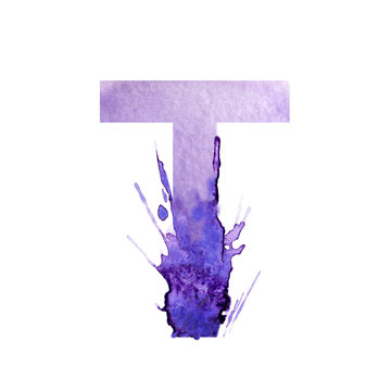 Watercolor letter t with splash effect