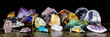 Panorama, verschiedene Mineralien als Rohsteine, Heilsteine und Mineralogie
