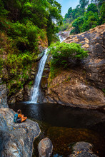 Hiker Admires Mae Pan Waterfall Doi Inthanon
