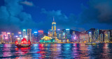 Fototapeta  - Panoramic view of Victoria Harbor and Hong Kong skyline