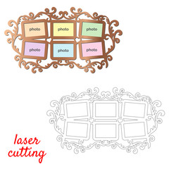 Poster - frame for photos for laser cutting. collage of photo frames. template laser cutting machine for wood