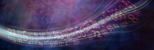 Flowing Stream Of Solfeggio And Numerology Master Numbers - Wide Deep Purple Numerology Banner With Solfeggio And Master Numbers Flowing Across Left To Right With Copy Space