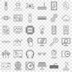 Poster - battery icons set. outline style of 36 battery vector icons for web for any design