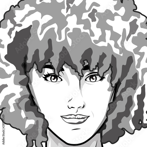 Pop art beautiful woman face smiling in black and white © Jemastock