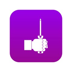 Poster - Hand holding screwdriver tool icon digital purple for any design isolated on white vector illustration