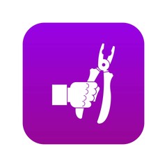 Poster - Hand holding chisel icon digital purple for any design isolated on white vector illustration
