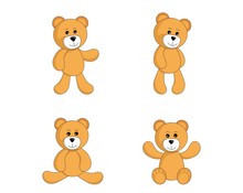 Teddy Bear Set. Cute Toy Standing And Sitting Bear In Simple Style. Vector Isolated Image For Children