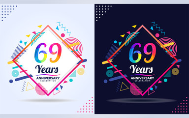 Wall Mural - 69 years anniversary with modern square design elements, colorful edition, celebration template design,