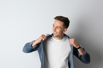 Sticker - Portrait of handsome man on light background