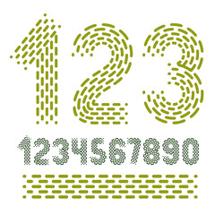 Poster - Vector numbers, modern numerals set. Rounded bold retro numeration from 0 to 9 can be used for logo creation. Made using rhythmic strokes and dashed lines.
