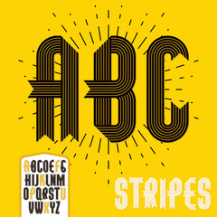Poster - Set of trendy modern vector capital alphabet letters isolated. Funky bold condensed font for use as business poster design elements. Made with stripy decoration.