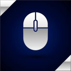 Silver Computer mouse icon isolated on dark blue background. Optical with wheel symbol. Vector Illustration