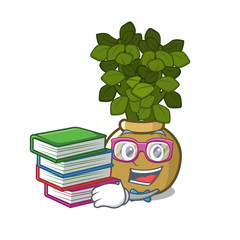 Wall Mural - Student with book jade plant grows in cartoon stem