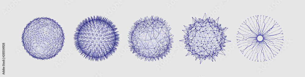 Sphere with connected lines and dots. Wireframe illustration. Abstract 3d grid design. Technology style. - obrazy, fototapety, plakaty 