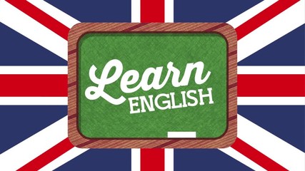 Canvas Print - chalkboard and british flag learn english animation