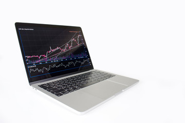 Poster - Laptop computer image showing financial graph on screen with isolated on white background. Financial concept.