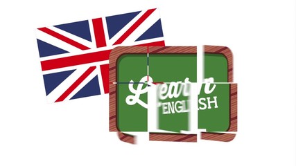 Canvas Print - chalkboard and british flag learn english animation