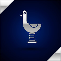 Poster - Silver Riding kid duck icon isolated on dark blue background. Vector Illustration