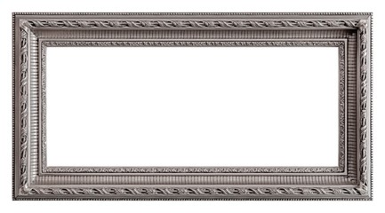 Panoramic silver frame for paintings, mirrors or photo isolated on white background