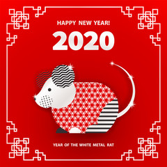 Wall Mural - Rat is a symbol of the 2020 Chinese New Year. Holiday vector illustration of Zodiac Sign of rat decorated with geometric pattern. Greeting card in Oriental style with mouse, circle elements