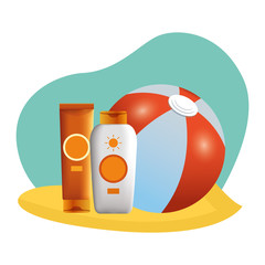 Canvas Print - Beach ball and sun bronzer bottles