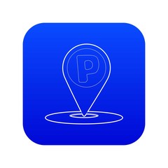 Poster - Map pointer with car parking sign icon blue vector isolated on white background