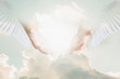 canvas print picture - The hand opened up from heaven To welcome prayer to God background Style Double exposure