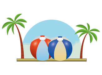 Sticker - Beach with rubber striped balls and palms