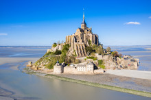 The Famous Of Top View With Blue Sky At Mont-Saint-Michel, Normandy, France