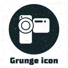 Grunge Cinema Camera Icon Isolated On White Background. Video Camera. Movie Sign. Film Projector. Vector Illustration
