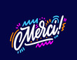 © visio - Merci - thank you in French. Design print for sticker, banner, poster, magazines, cafe, greeting card. Vector illustration on background.