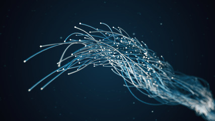 Poster - spreading blue fiber wires in space. camera movement for wires. the concept of distribution and tran